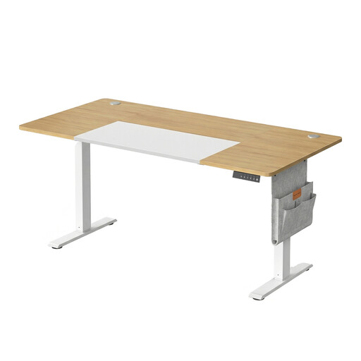 Bureau assis-debout réglable en hauteur Ochama x SONGMICS, Chêne naturel-Blanc