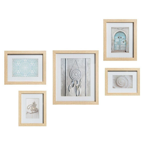 Atmosphera Set van 5 Fotolijsten - Naturel Hout MDF