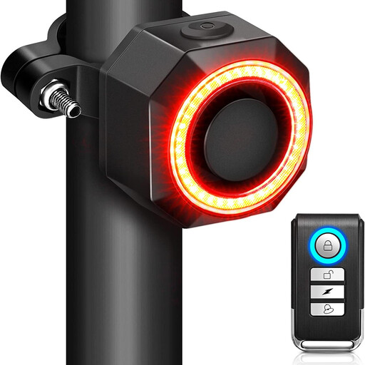 Smart Sensor Bike Brake Tail Light, Anti-Theft Alarm, Remote Control, USB-C Rechargeable