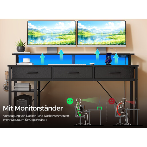 Rolanstar Eckschreibtisch mit USB und Schubladen