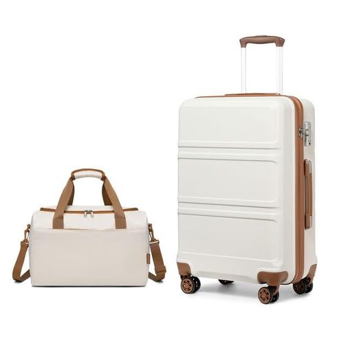 Kono 2-Piece Set Lightweight ABS Hard Shell Travel Carry-On Suitcase and Ryanair Cabin Bag in cream white