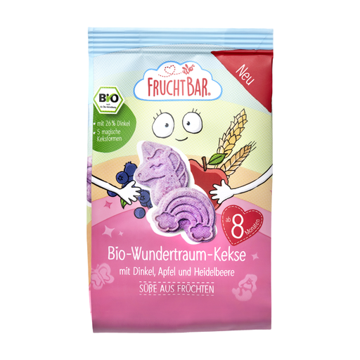 FruchtBar Bio Wundertraum Cookies with Spelt, Apple & Blueberry, 100g – Organic, No Added Sugar