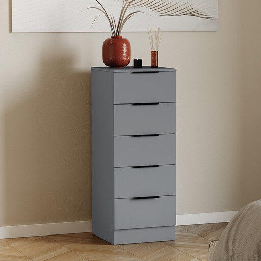 Vida Designs Trega 5-Drawer Narrow Chest in Grey