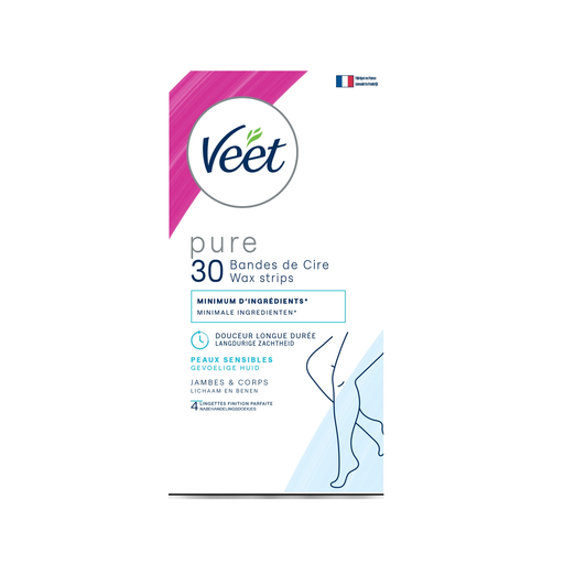 VEET PURE Cold Wax Strips for Body & Legs Sensitive Skin - 30 Count