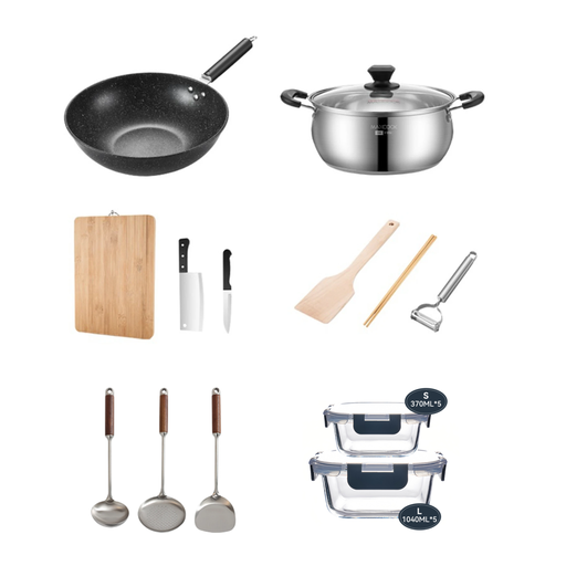 Cooking Preparation Bundle Maxcook 8-Piece Cookware Set with Utensils and Food Containers