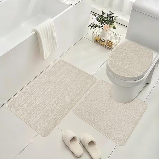 Bathroom Rugs Set 3 Piece, Plush Absorbent Bath Mats in beige