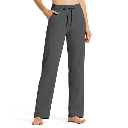 Willit Women's Cotton Sweatpants Open Bottom Yoga Sports Straight Leg Pants with Pockets Deep Gray M