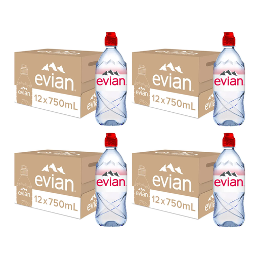 Evian water in four cases of twelve 750ml bottles