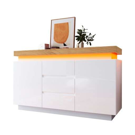 High-Gloss Sideboard with 2 Doors and 3 Drawers, LED Lighting (App Control)