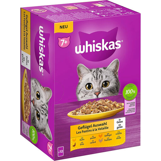 Whiskas Wet Cat Food for Senior Cats – Poultry Selection (Chicken, Duck, Poultry, Turkey) 12X85g