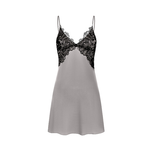 IZURIA Chest Lace V-Neck Smoke Grey Silk-Like Suspender Dress M