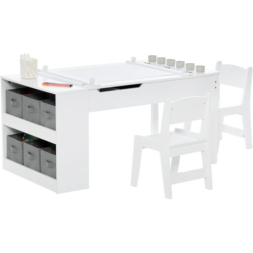COSTWAY 2-in-1 Kids Art Table Set with Chairs - White