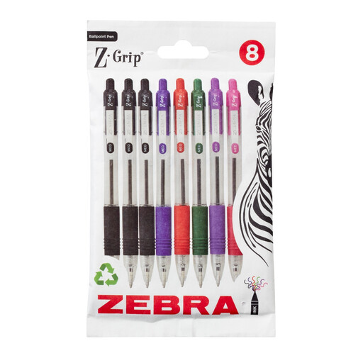 Zebra Z-Grip Ballpoint Pen Pack of 8 - Assorted Colours