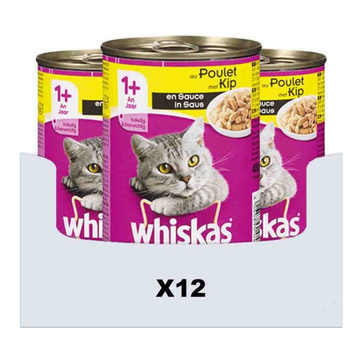 WHISKAS Adult Cat P?té with Chicken in a bulk pack of 12 x 400g cans