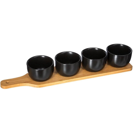 Secret de Gourmet Bamboo Snack Set with Porcelain Bowls - 5-Piece, Black, 41 cm