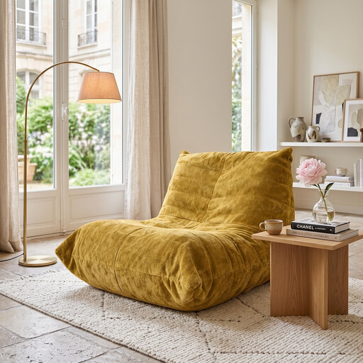 URBAN MEUBLE Chenille Bean Bag Chair Series Lazy Sofa Yellow