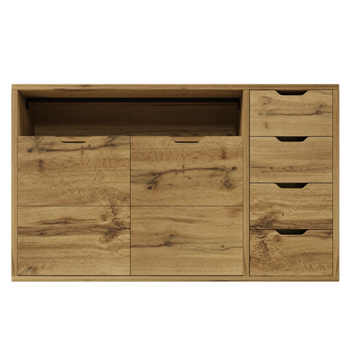 Wide oak-effect sideboard with drawers and doors