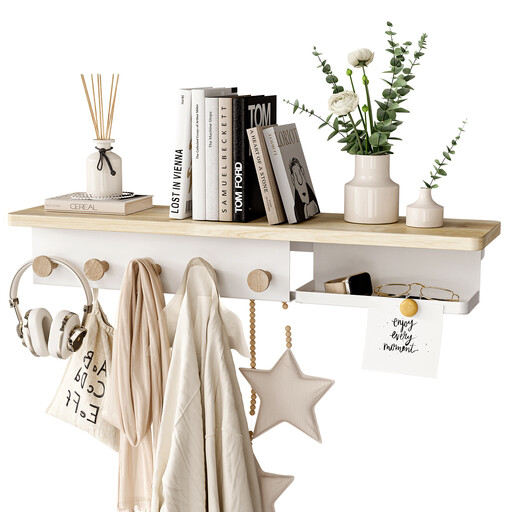 KAPANOU Floating Shelf with Front and Back Hooks in white