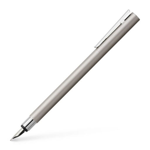 Faber-Castell 342101 - Neo Slim Fountain Pen, Stainless Steel, Fine (F) Fountain Pen Tip, Matte Silver