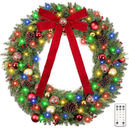 48-Inch Christmas Wreath with 200 LEDs