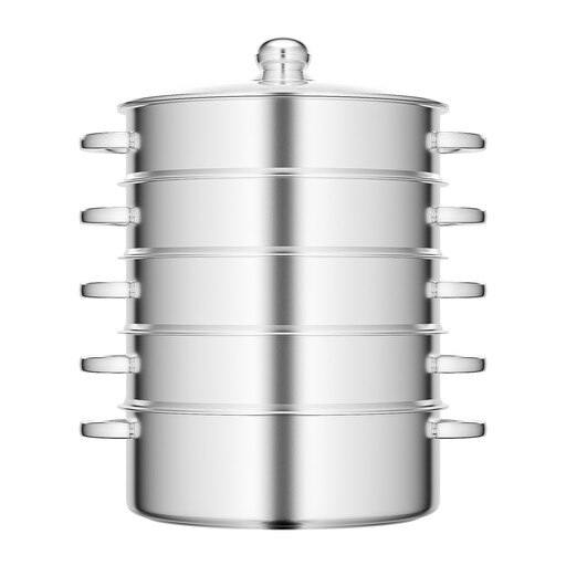 Five-tier stackable stainless steel steamer, round, 11 inches