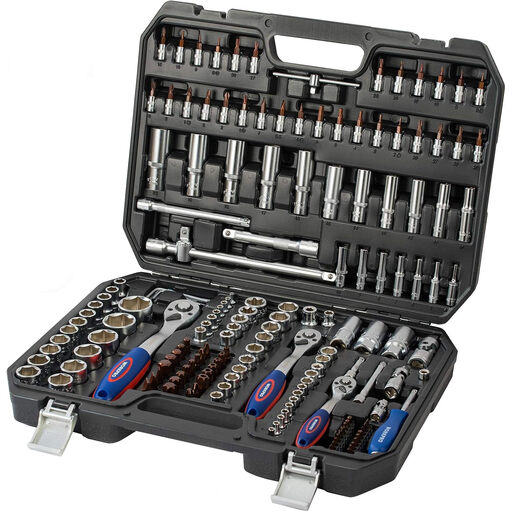 WORKPRO 172-piece Bit and Ratchet Set with Sockets (metric) in Cr-V, 1/4" 3/8" 1/2" Ratchet Professional Hand Tool with Case