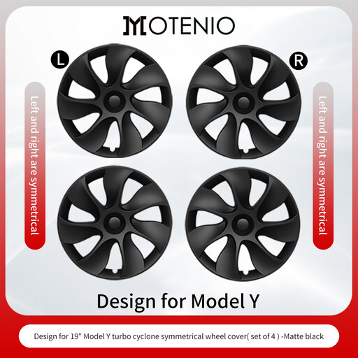 Enjoliveurs premium 4 pièces pour Tesla Model Y (2020-2024) 19 pouces, style Cyclone noir mat