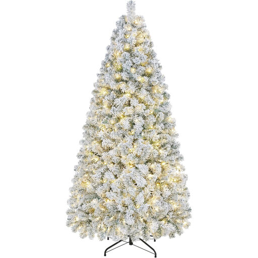 Yaheetech 183 cm Beflockter Künstlicher Weihnachtsbaum mit LED