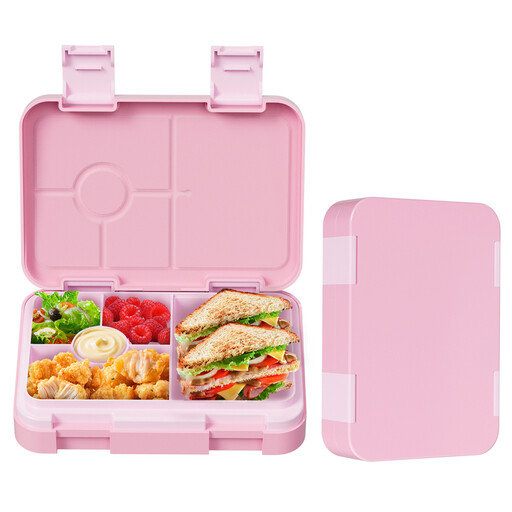 Meoky 5-Compartment Bento Lunch Box with Double Latches - Pink