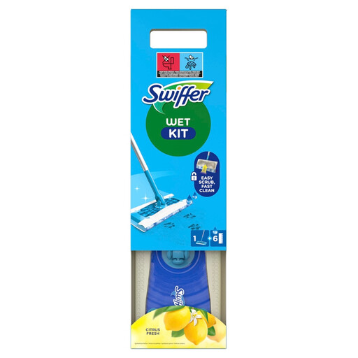 Swiffer Wet Mop Starter Set for Cleaning Floors with Scrubbing Action