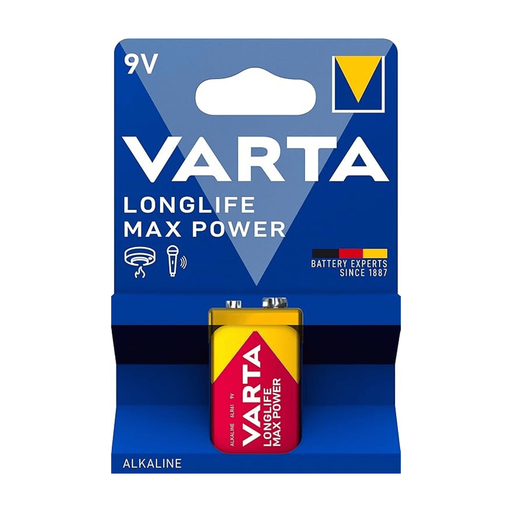 VARTA 碱性电池，E 型方块，6LR61，9V Longlife Max Power