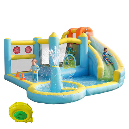 Kinder Inflatable Water Playground Water Slide Pool Water Castle Outdoor Garden Water Play Area with Blower, Inflatable Size: 430*390*210cm