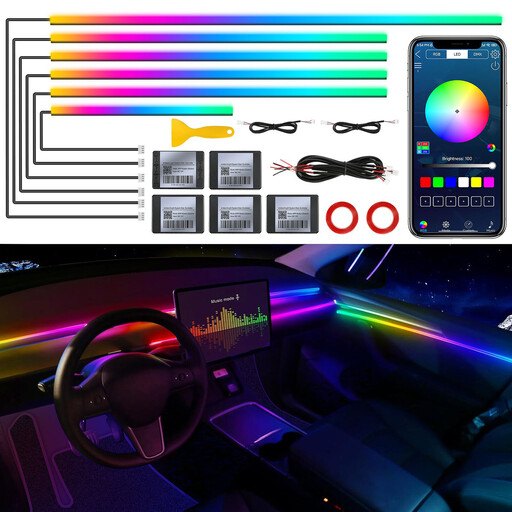 Dreamcolor Acrylic Interior Car LED Strip Light, RGB 6 in 1 Kit
