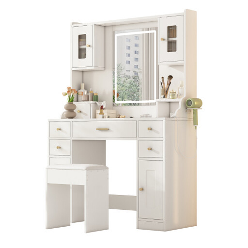 Large Dressing Table with Adjustable LED Lighting and Power Outlets