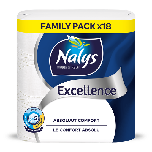 Nalys Excellence 5-Layer Maxi Roll 18 Rolls in Paper Packaging