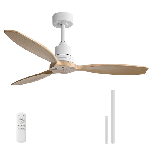Sofucor 52K076 52inch Downrod White ceiling fan No Light with Wood blades