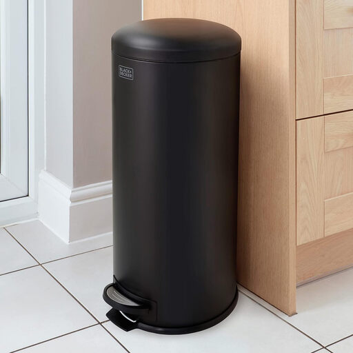 BLACK+DECKER 30L Dome Lid Pedal Bin - Matt Black