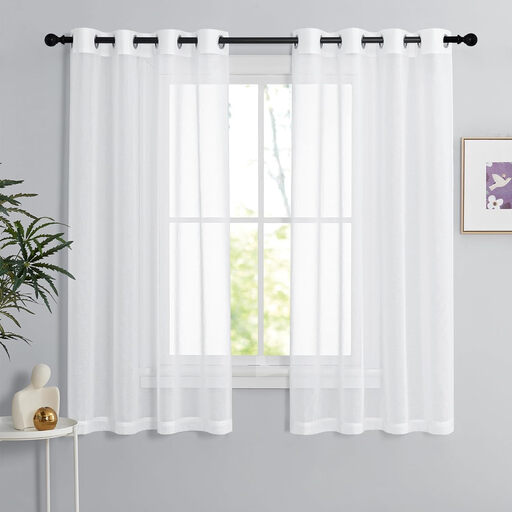 PONY DANCE Sheer Linen Look Curtains in White