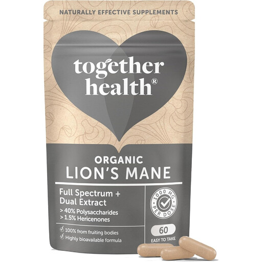Together Health Organic Lion's Mane 1000mg Dual Extract Fruiting Bodies Cognitive Support Capsules
