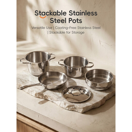 PURECOOK 3-Ply 304 Stainless Steel Cookware Set