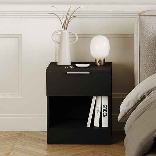 Vida Designs Trega 1 Drawer Bedside Chest, Black