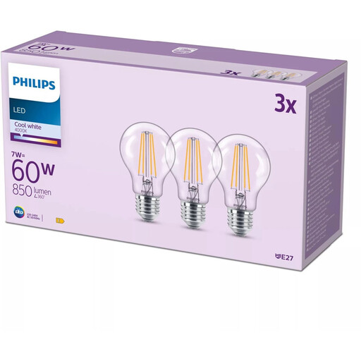 Philips Clear LED Bulb - 60W - E27 - Cool White Light