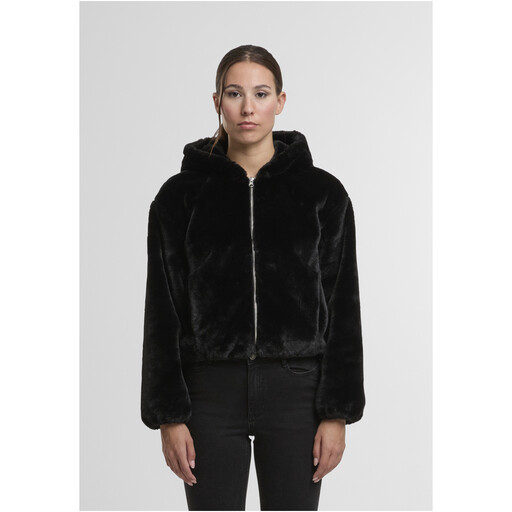 Urban Classics Ladies Full Zip Faux Fur Hoodie black XS