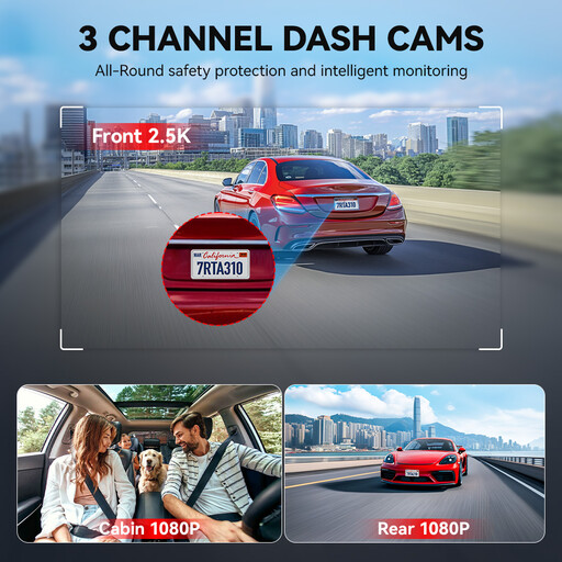 REDTIGER A3 Dash Camera, 3 Channel