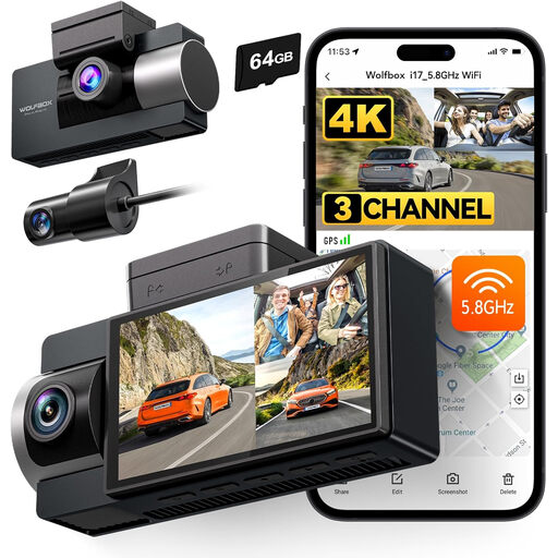 WOLFBOX i17 4K 3 Channel Dash Cam