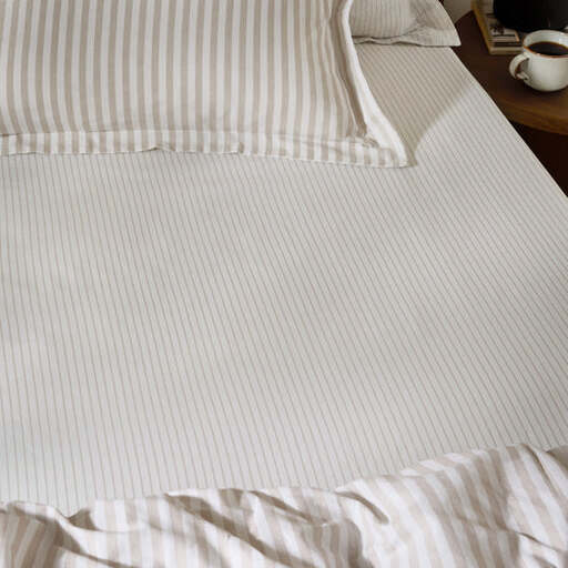 Yard Fitted Sheet Hebden Narrow Stripe 100% Cotton Natural Double