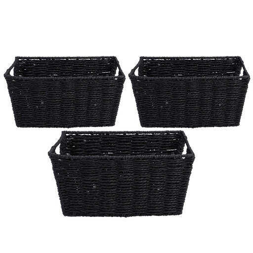3 Pack Decorative Woven Paper and Metal Frame Storage Baskets