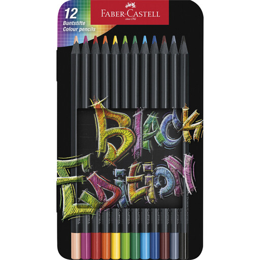 Faber-Castell Colour Pencils Black Edition, 12 Pieces in Tin Case