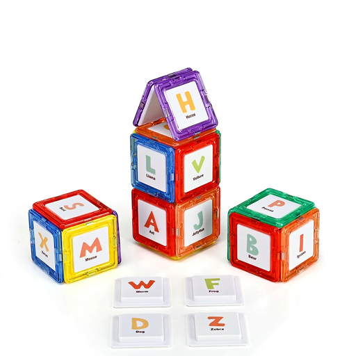 Tokky 48-Piece Magnetic Tiles, Alphabet Recognition Theme