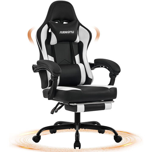 Hellove Gaming Chair with Footrest, Ergonomic Gaming Chair, Video Game Chair with Lumbar Support, Adjustable Armrests for Adults and Teenagers, PU Black/White